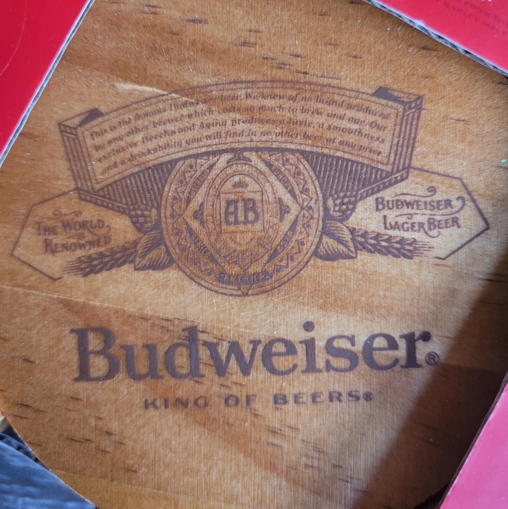 BUDWEISER 4 Pack Wooden Coasters With Holder